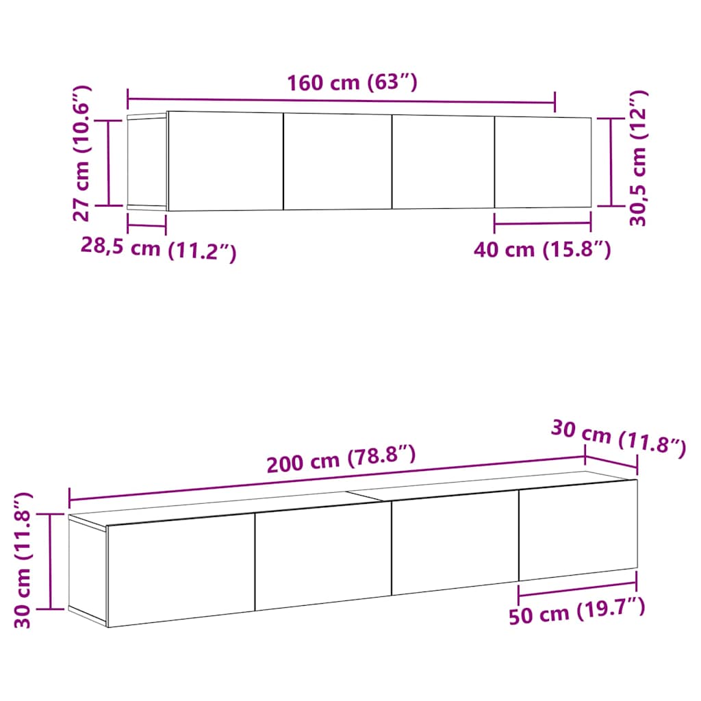 TV-Schrankset Wandmontiert 4 pcs Schwarze Eiche Holzwerkstoff