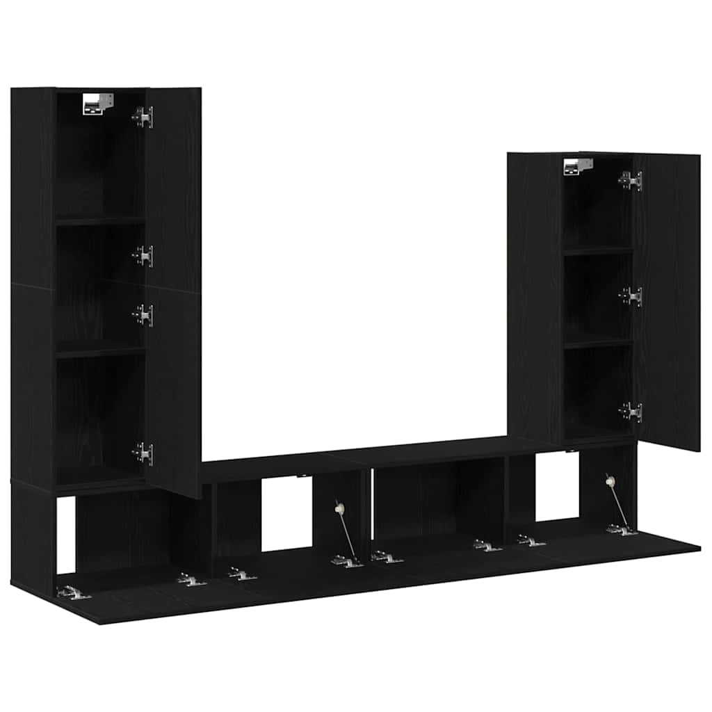 TV-Schrankset 6 pcs Schwarz Eichen-Optik Holzwerkstoff