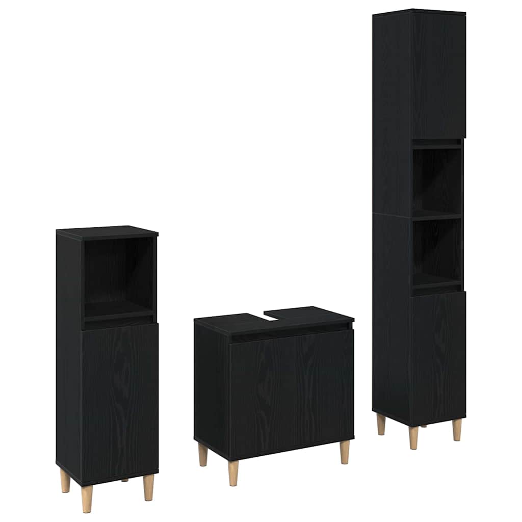 Badezimmermöbel-Set Wandmontiert 3 pcs Schwarz Eichen-Optik