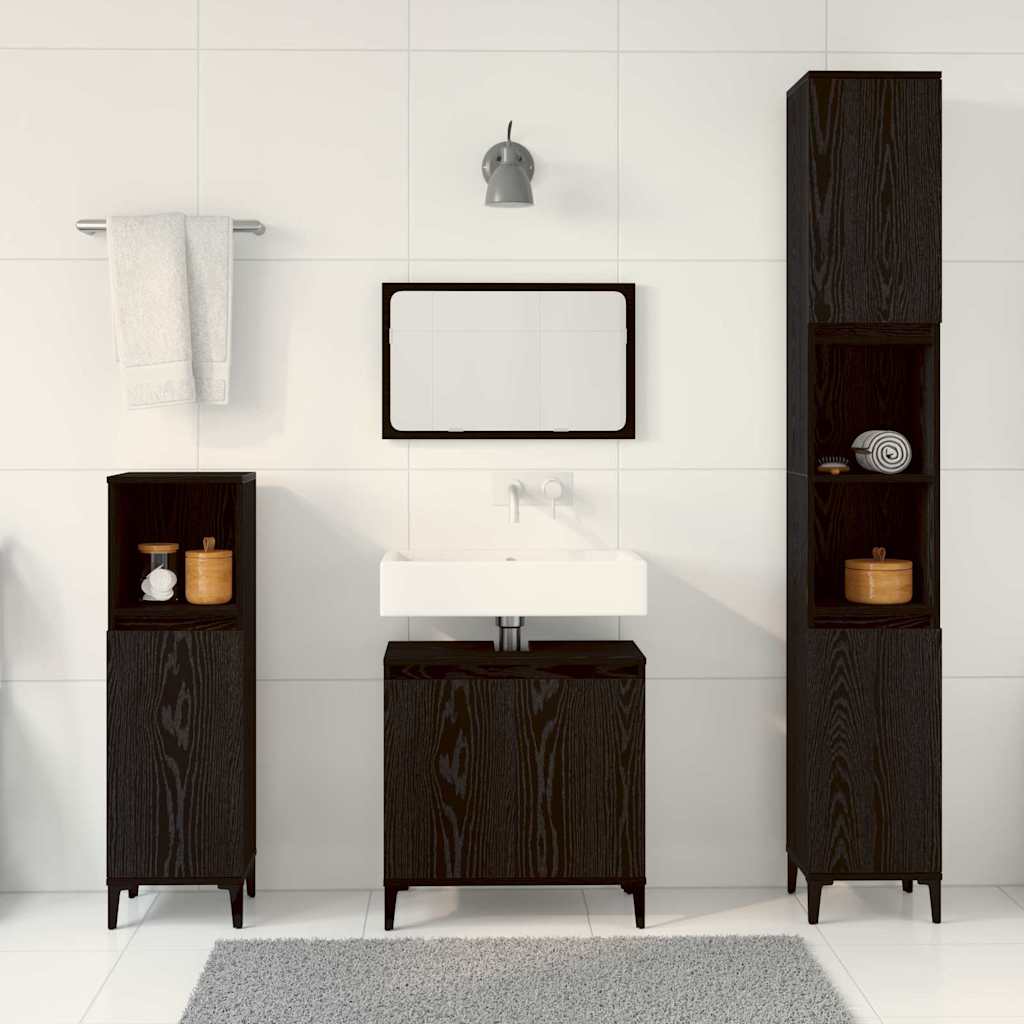 Badezimmermöbel-Set Wandmontiert 3 pcs Schwarz Eichen-Optik