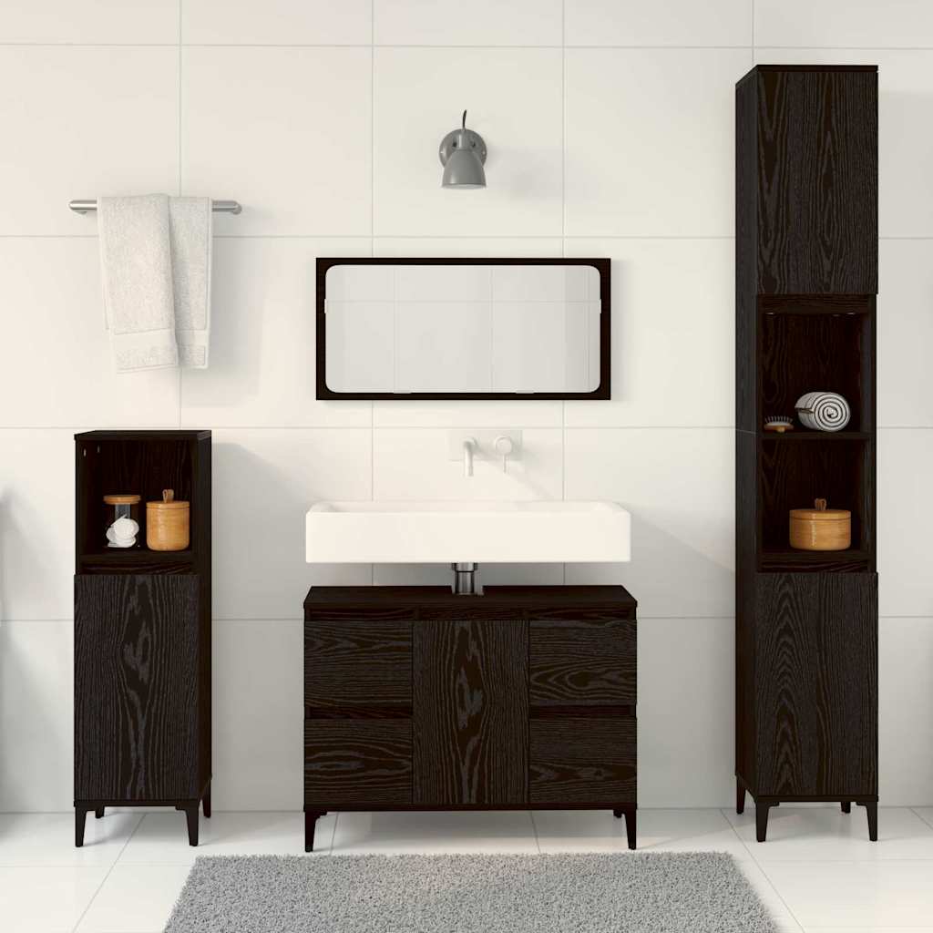 Badezimmermöbel-Set Wandmontiert 3 pcs Schwarz Eichen-Optik