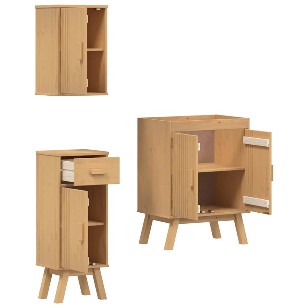 Badezimmermöbel-Set mit Regal 3 pcs Braun Massivholz Kiefer