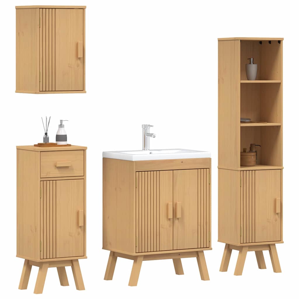 Badezimmermöbel-Set mit Regal 4 pcs Braun Massivholz Kiefer