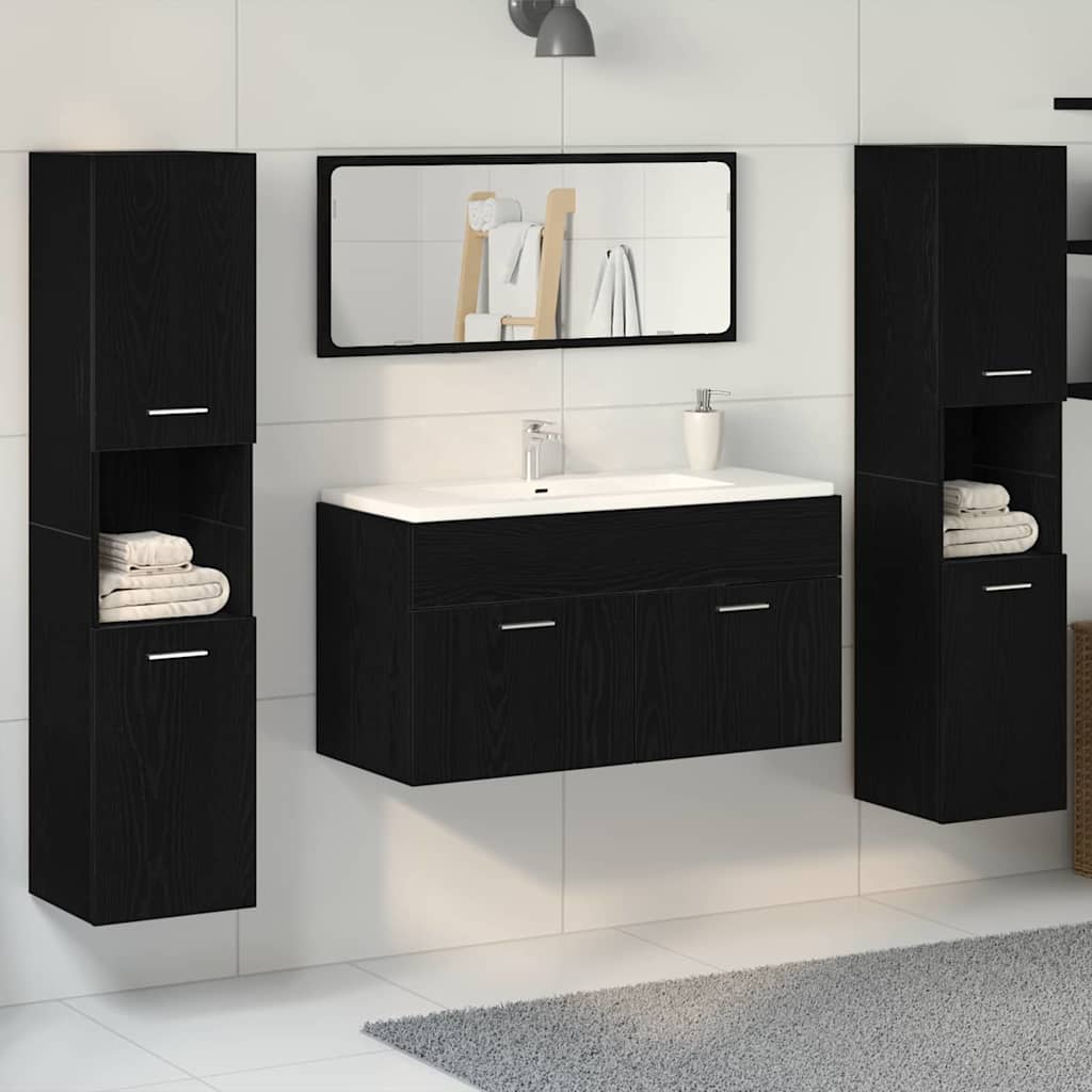 Badezimmermöbel-Set 4 pcs Schwarz Eichen-Optik Holzwerkstoff