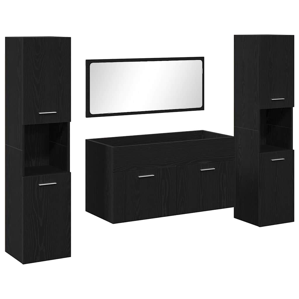 Badezimmermöbel-Set 4 pcs Schwarz Eichen-Optik Holzwerkstoff