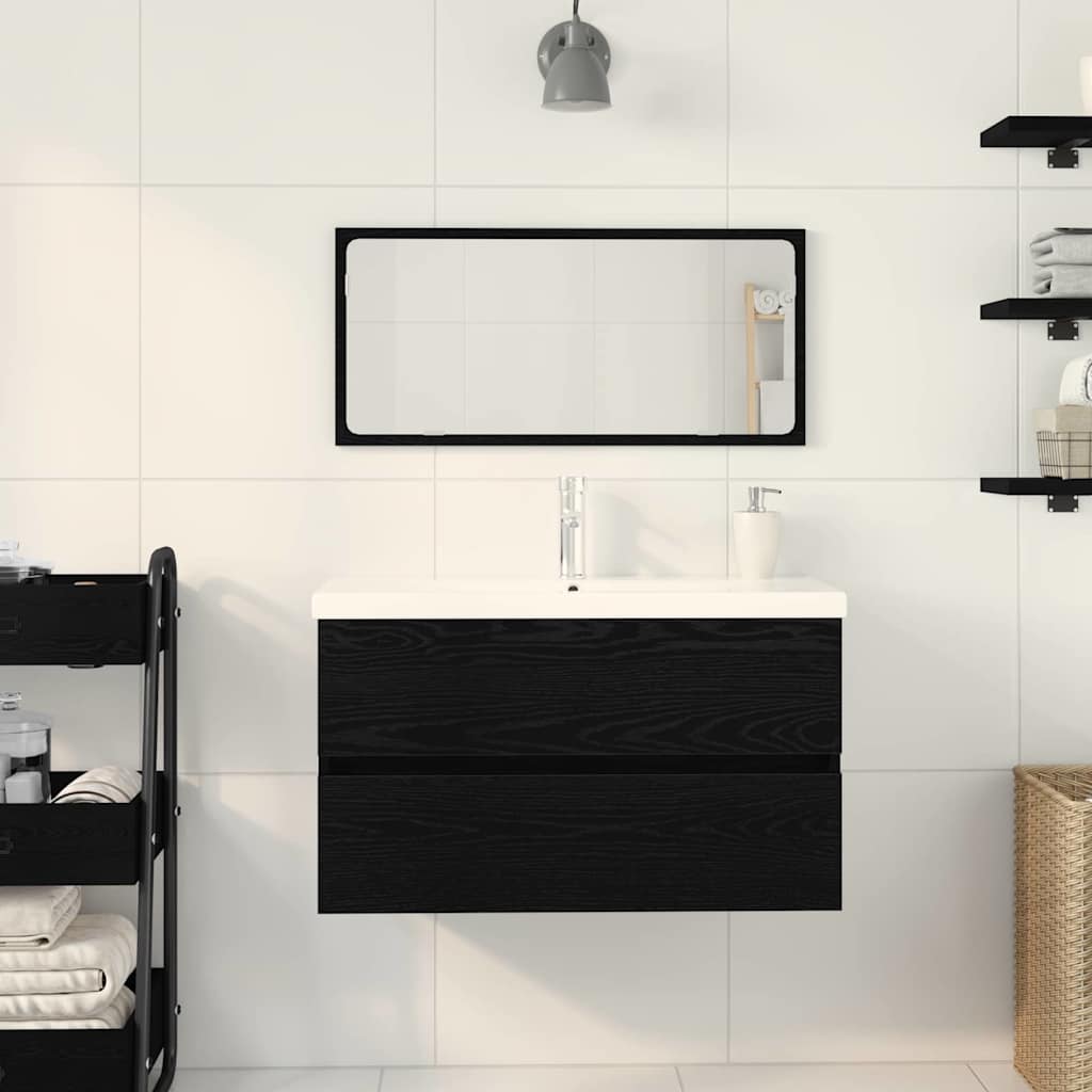 Badezimmermöbel-Set 3 pcs Schwarz Eichen-Optik Holzwerkstoff