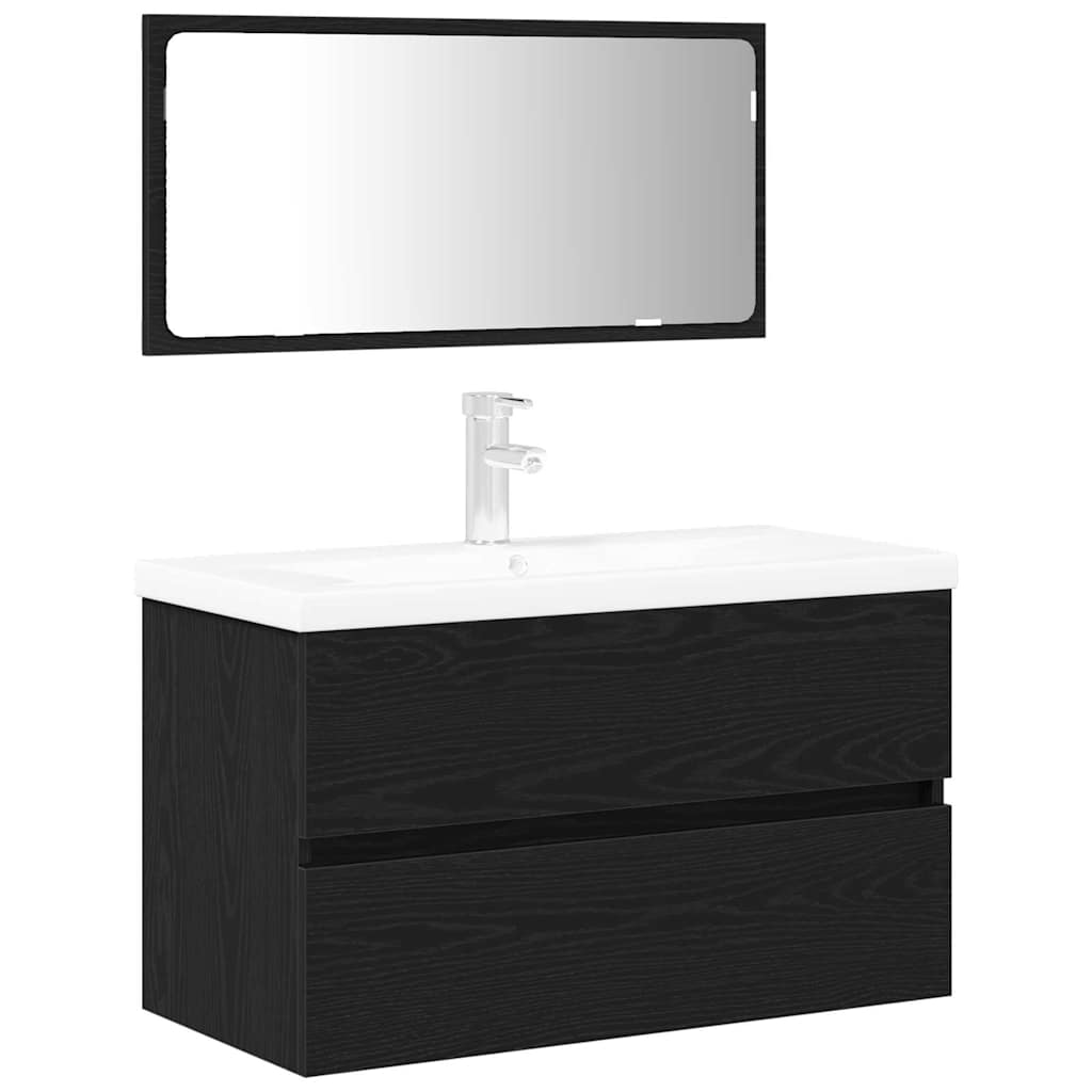 Badezimmermöbel-Set 3 pcs Schwarz Eichen-Optik Holzwerkstoff