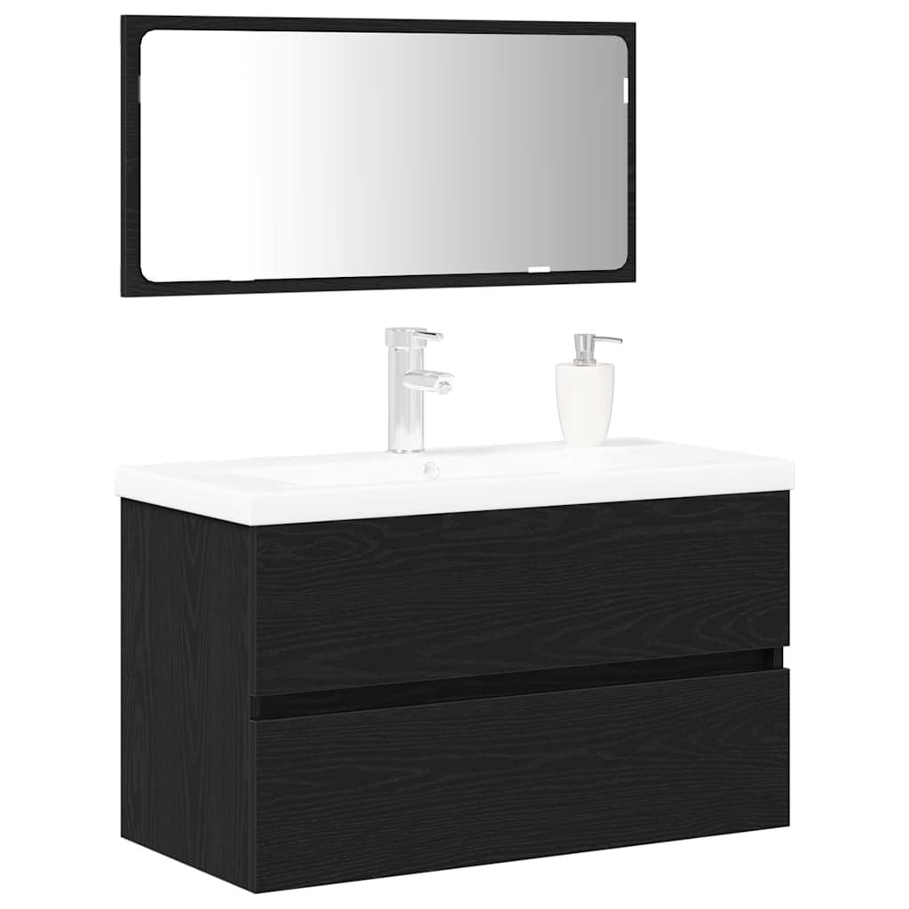 Badezimmermöbel-Set 3 pcs Schwarz Eichen-Optik Holzwerkstoff