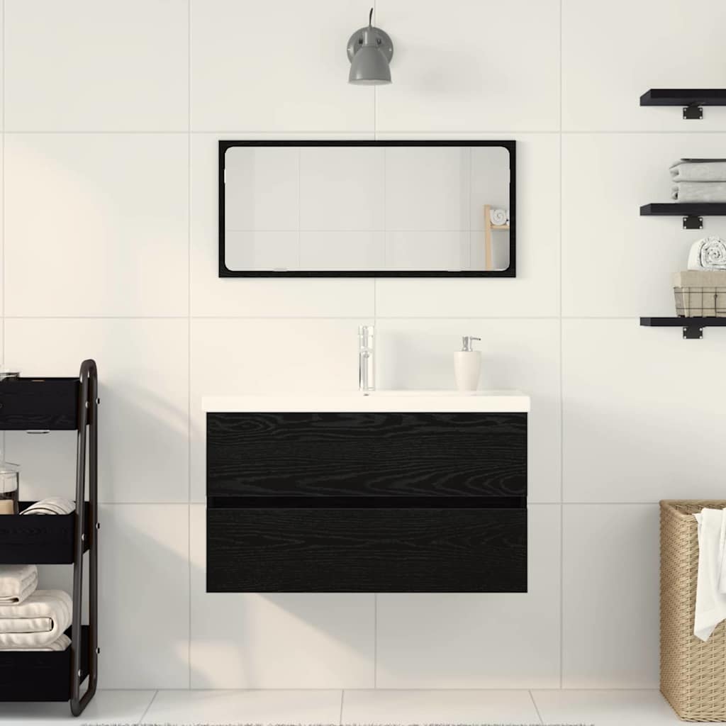 Badezimmermöbel-Set 3 pcs Schwarz Eichen-Optik Holzwerkstoff