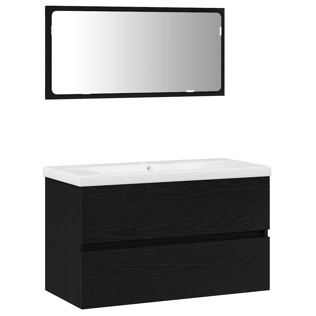 Badezimmermöbel-Set 3 pcs Schwarz Eichen-Optik Holzwerkstoff