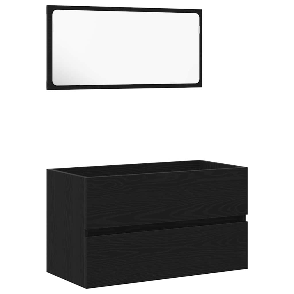 Badezimmermöbel-Set 3 pcs Schwarz Eichen-Optik Holzwerkstoff