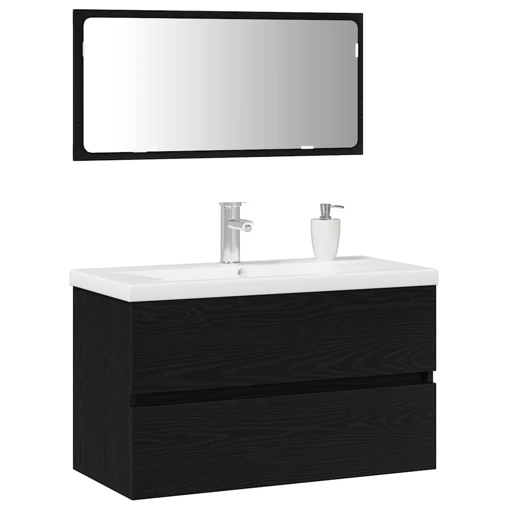 Badezimmermöbel-Set 3 pcs Schwarz Eichen-Optik Holzwerkstoff