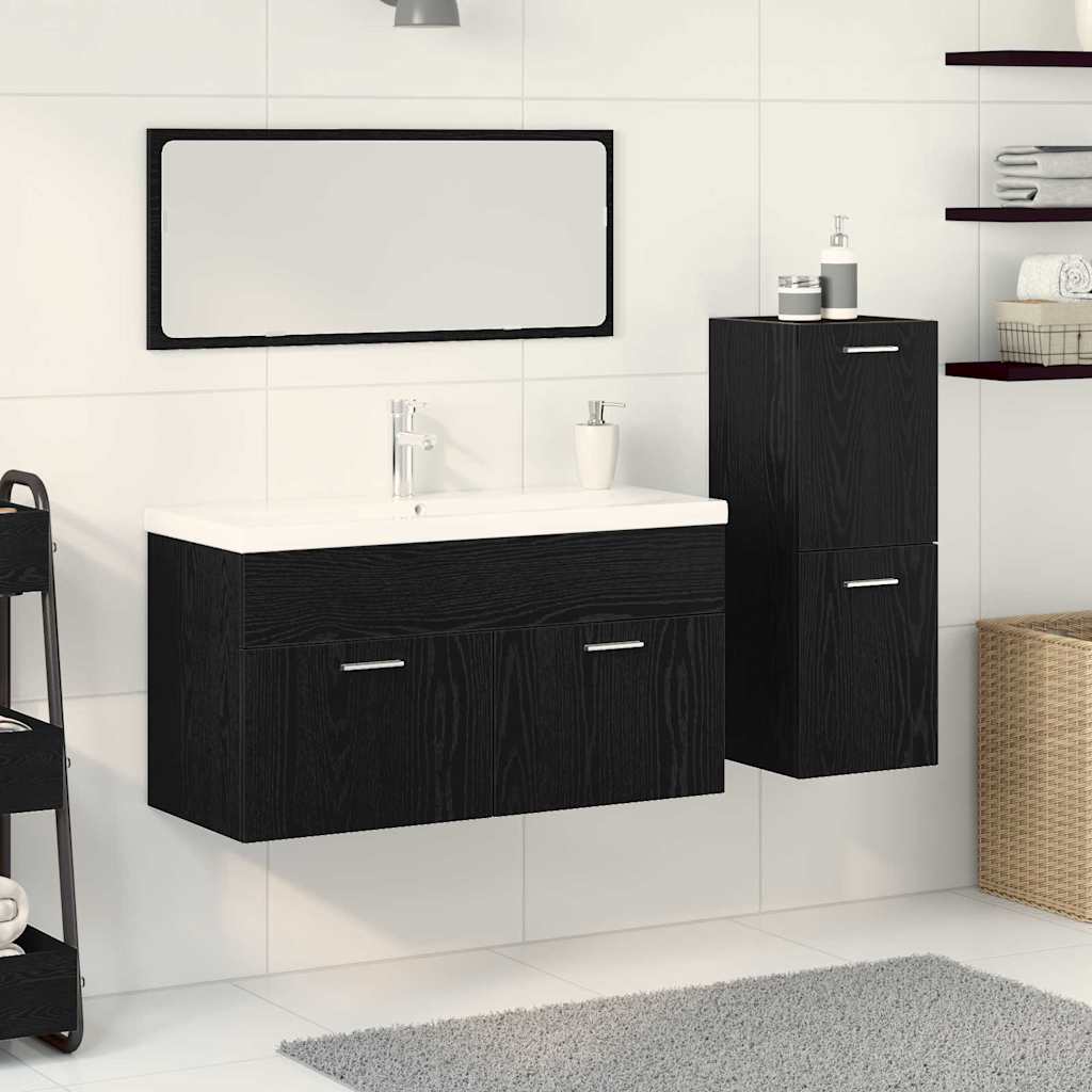 Badezimmermöbel-Set 4 pcs Schwarz Eichen-Optik Holzwerkstoff