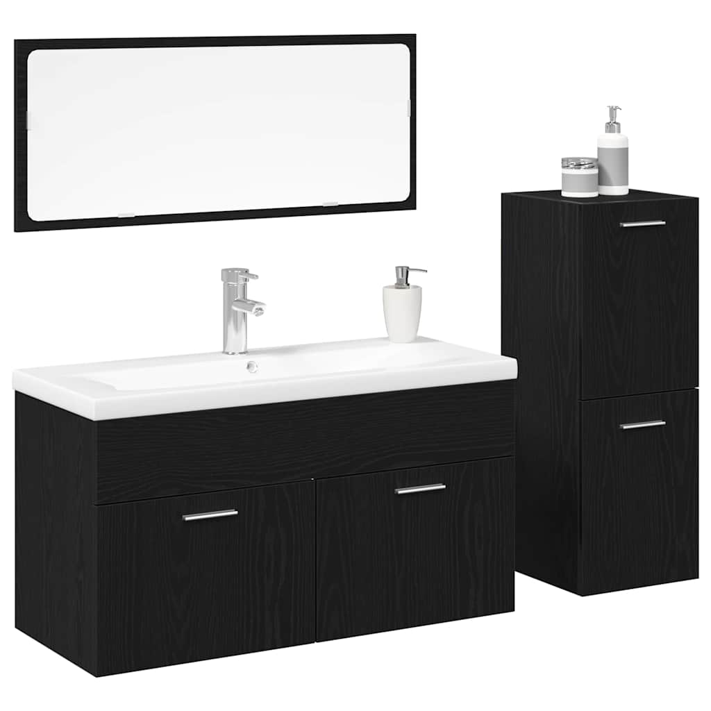 Badezimmermöbel-Set 4 pcs Schwarz Eichen-Optik Holzwerkstoff