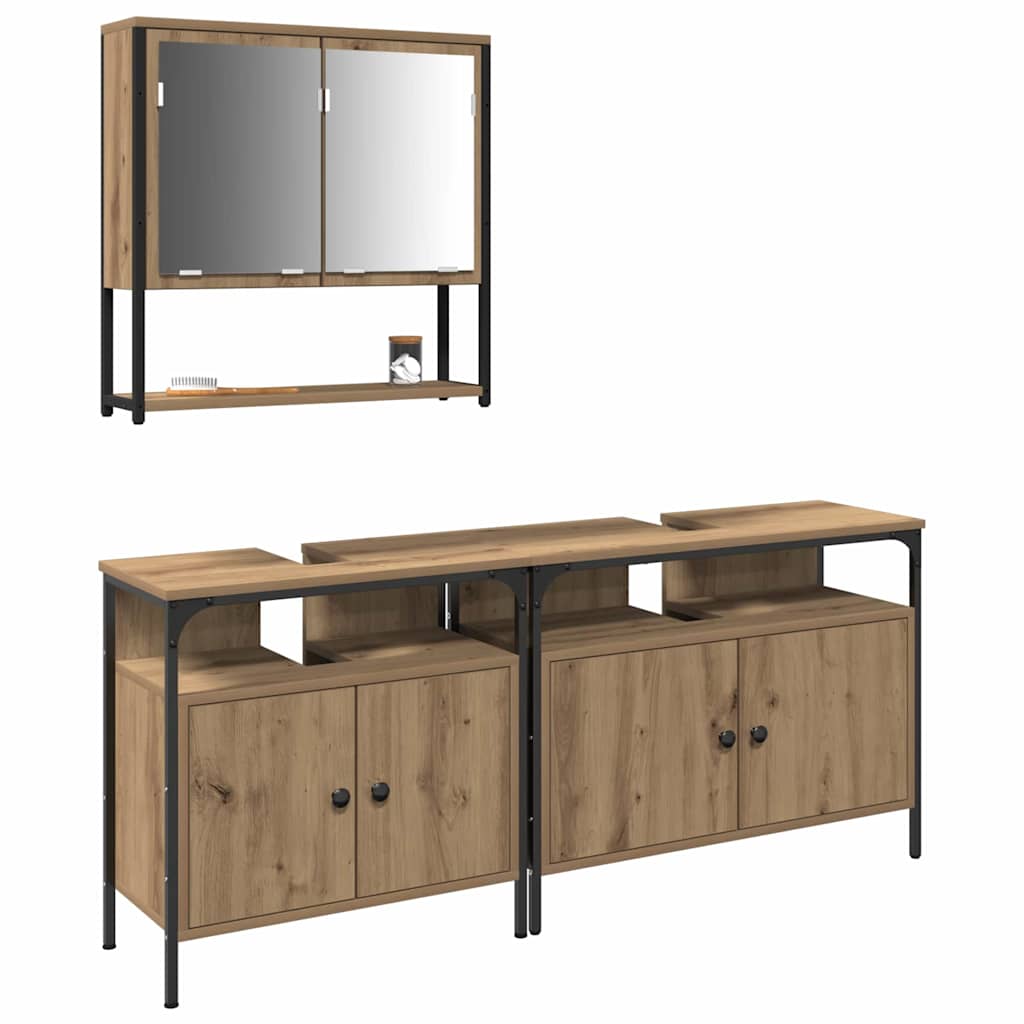 Badezimmermöbel-Set mit Regal mit Tür 3 pcs Braun Holzwerkstoff