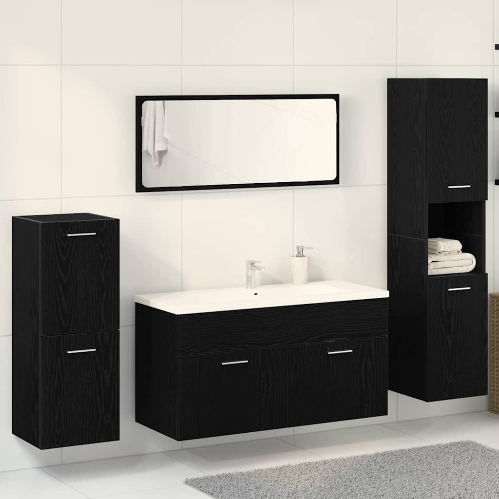Badezimmermöbel-Set 4 pcs Schwarz Eichen-Optik Holzwerkstoff