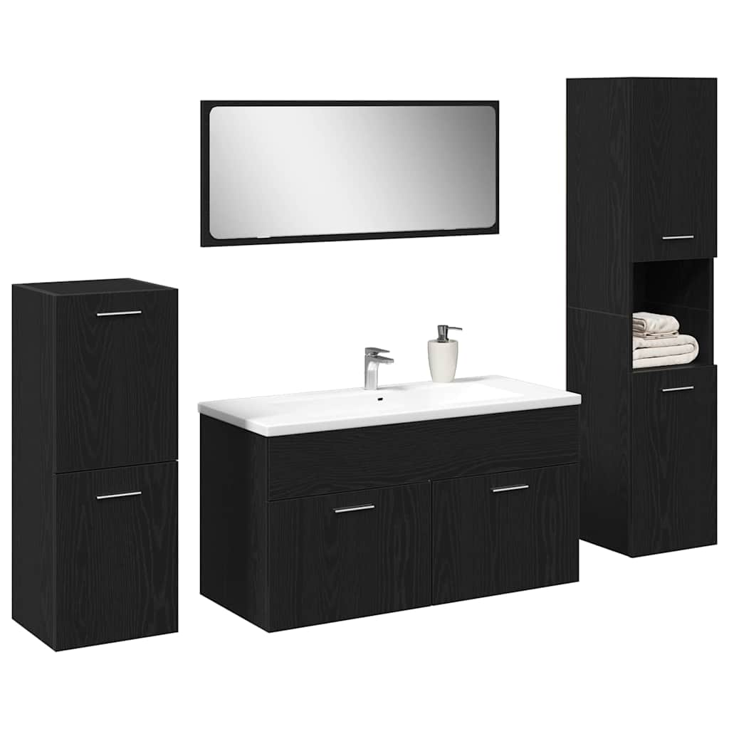 Badezimmermöbel-Set 4 pcs Schwarz Eichen-Optik Holzwerkstoff