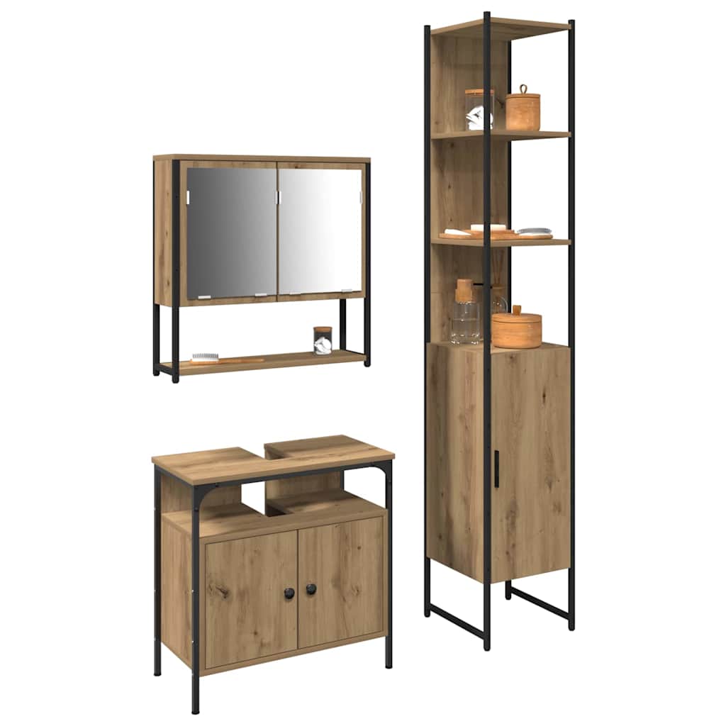 Badezimmermöbel-Set mit Regal 3 pcs Artisan-Eiche Holzwerkstoff