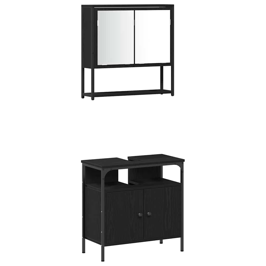 Badezimmermöbel-Set mit Regal 3 pcs Schwarz Holzwerkstoff