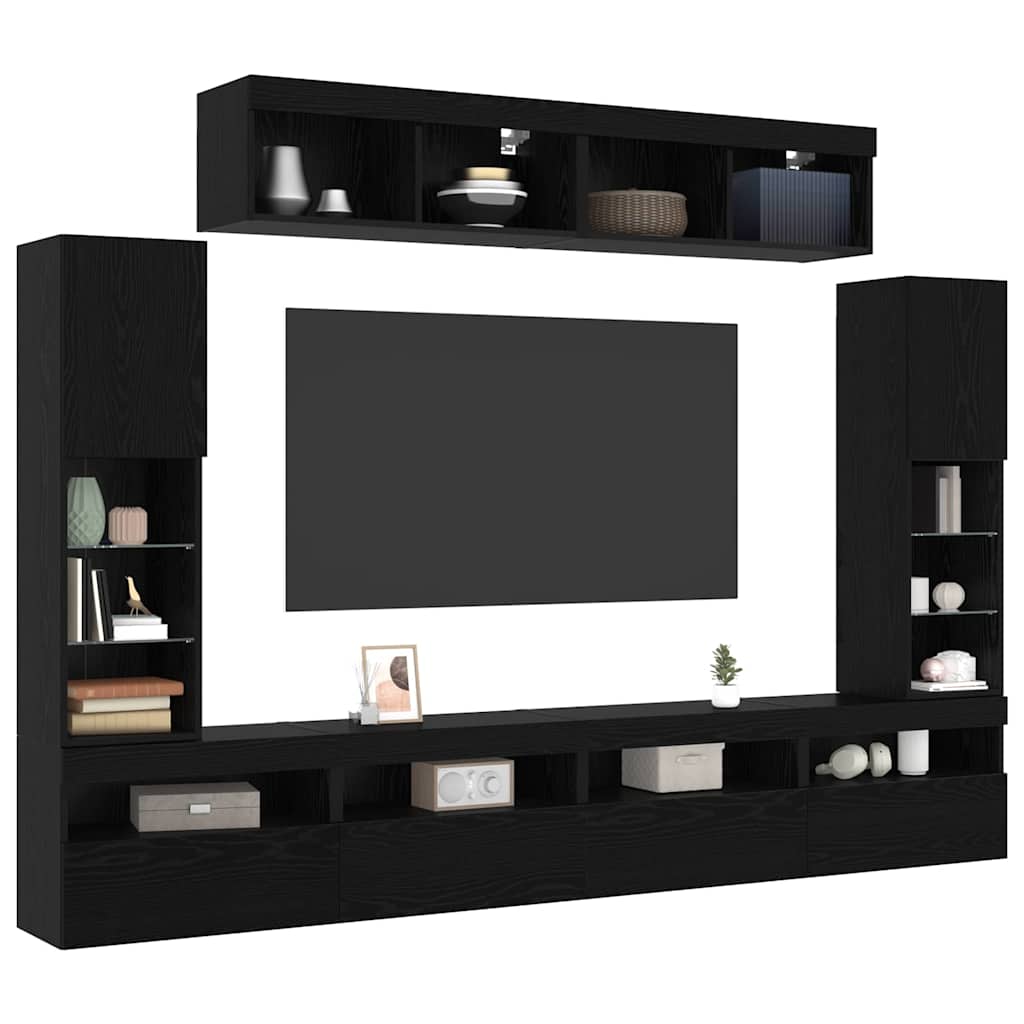 TV-Schrankset 6 pcs Schwarz Eichen-Optik Holzwerkstoff
