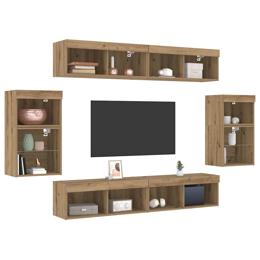 TV-Schrankset Wandmontiert 8 pcs Artisan-Eiche Holzwerkstoff