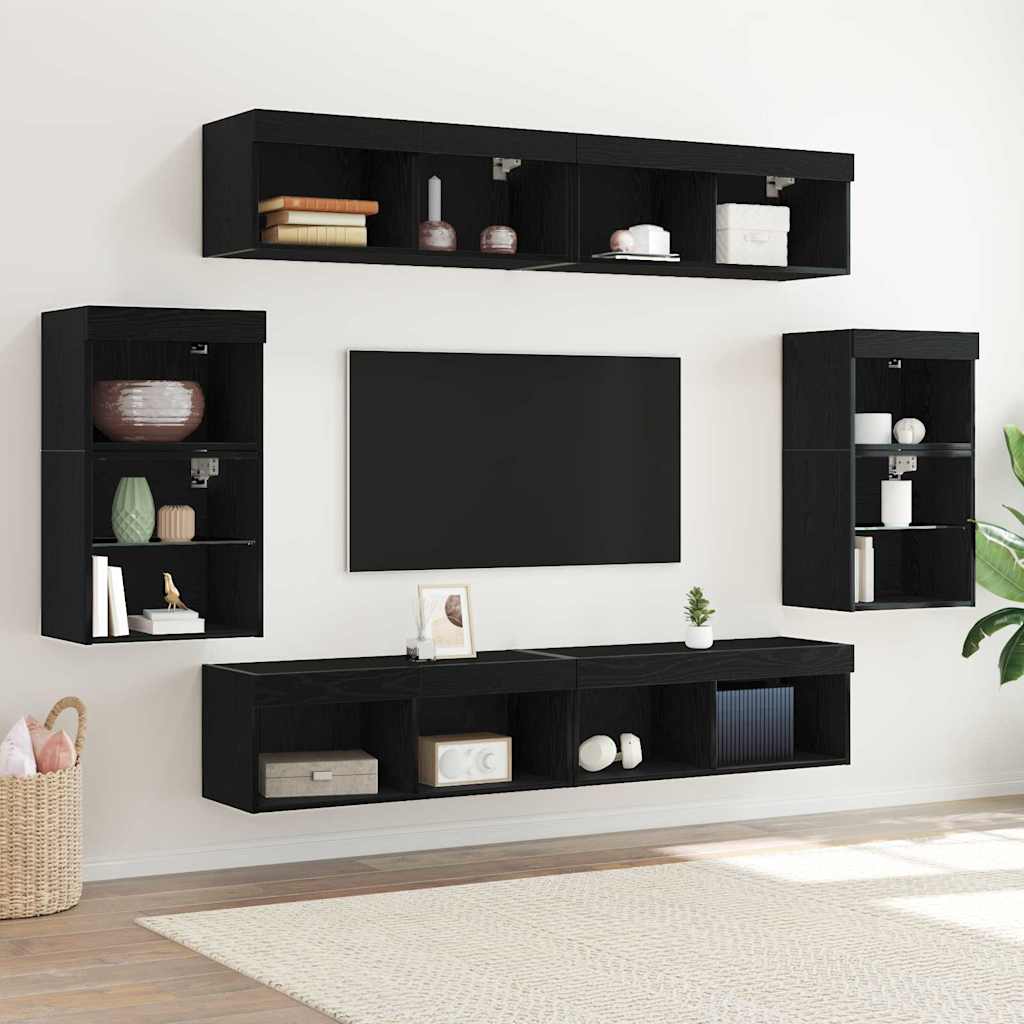TV-Schrankset 8 pcs Schwarz Eichen-Optik Holzwerkstoff