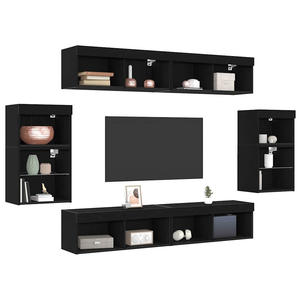 TV-Schrankset 8 pcs Schwarz Eichen-Optik Holzwerkstoff