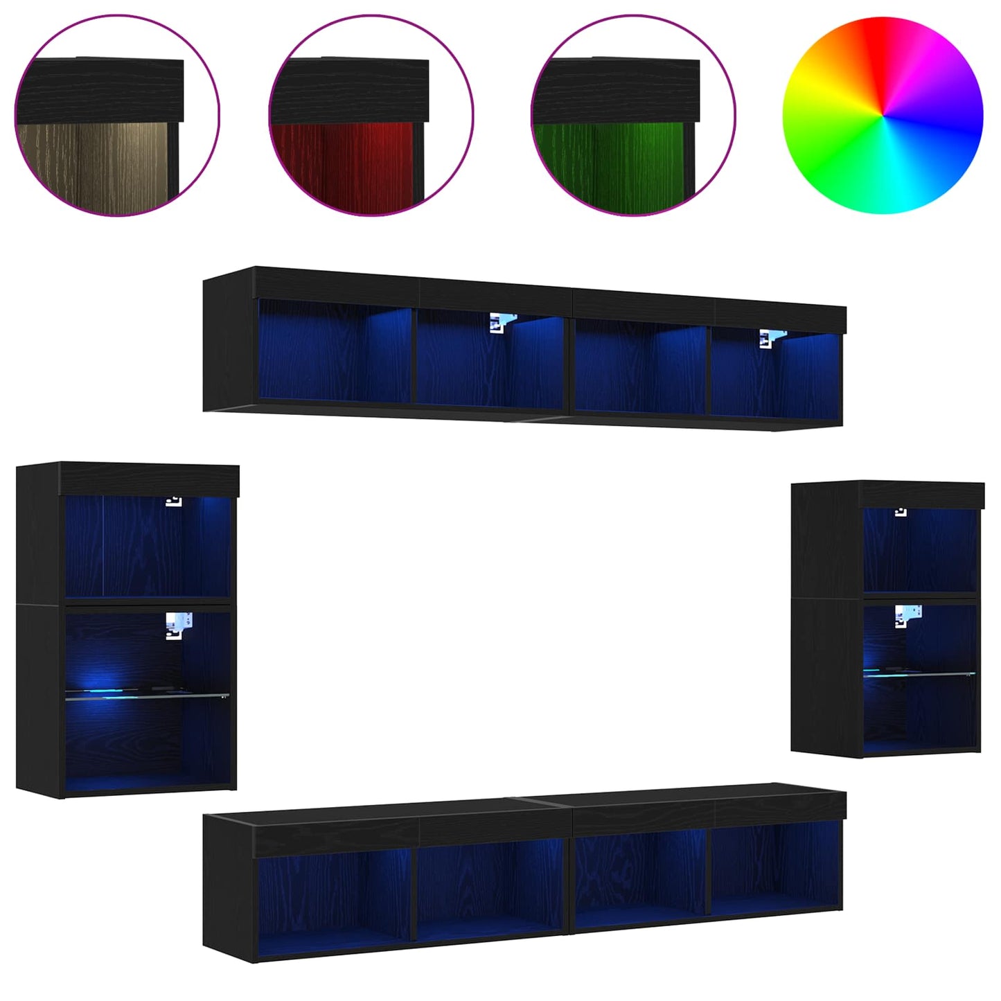 TV-Schrankset 8 pcs Schwarz Eichen-Optik Holzwerkstoff