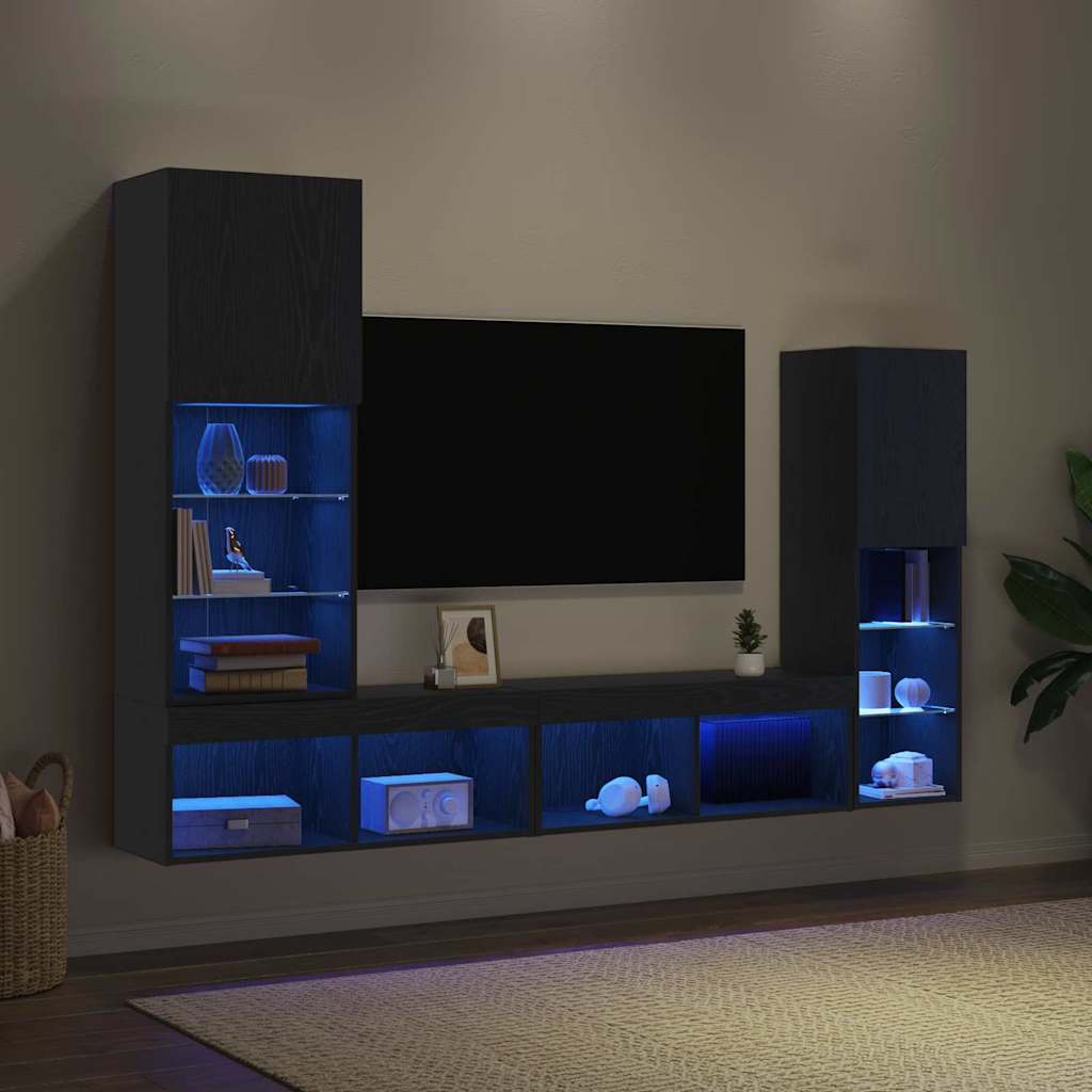 TV-Schränk 4 pcs Schwarz Eichen-Optik Holzwerkstoff