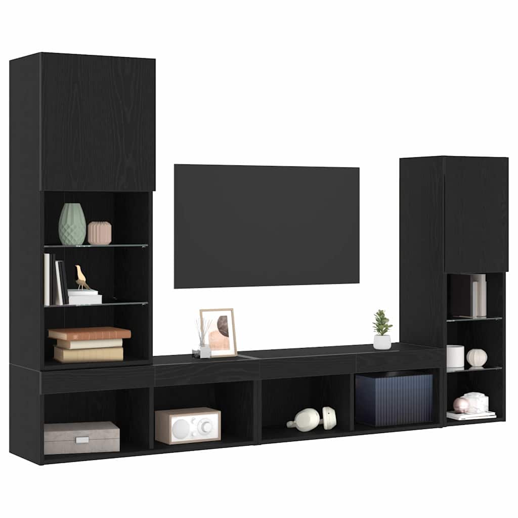 TV-Schränk 4 pcs Schwarz Eichen-Optik Holzwerkstoff
