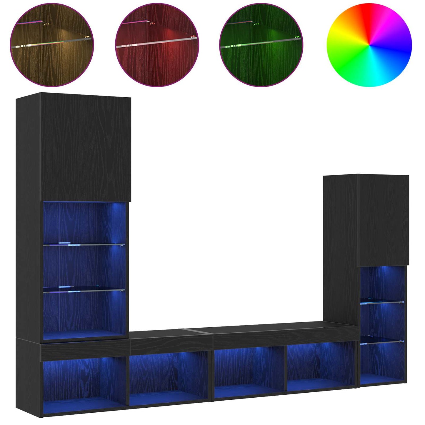TV-Schränk 4 pcs Schwarz Eichen-Optik Holzwerkstoff