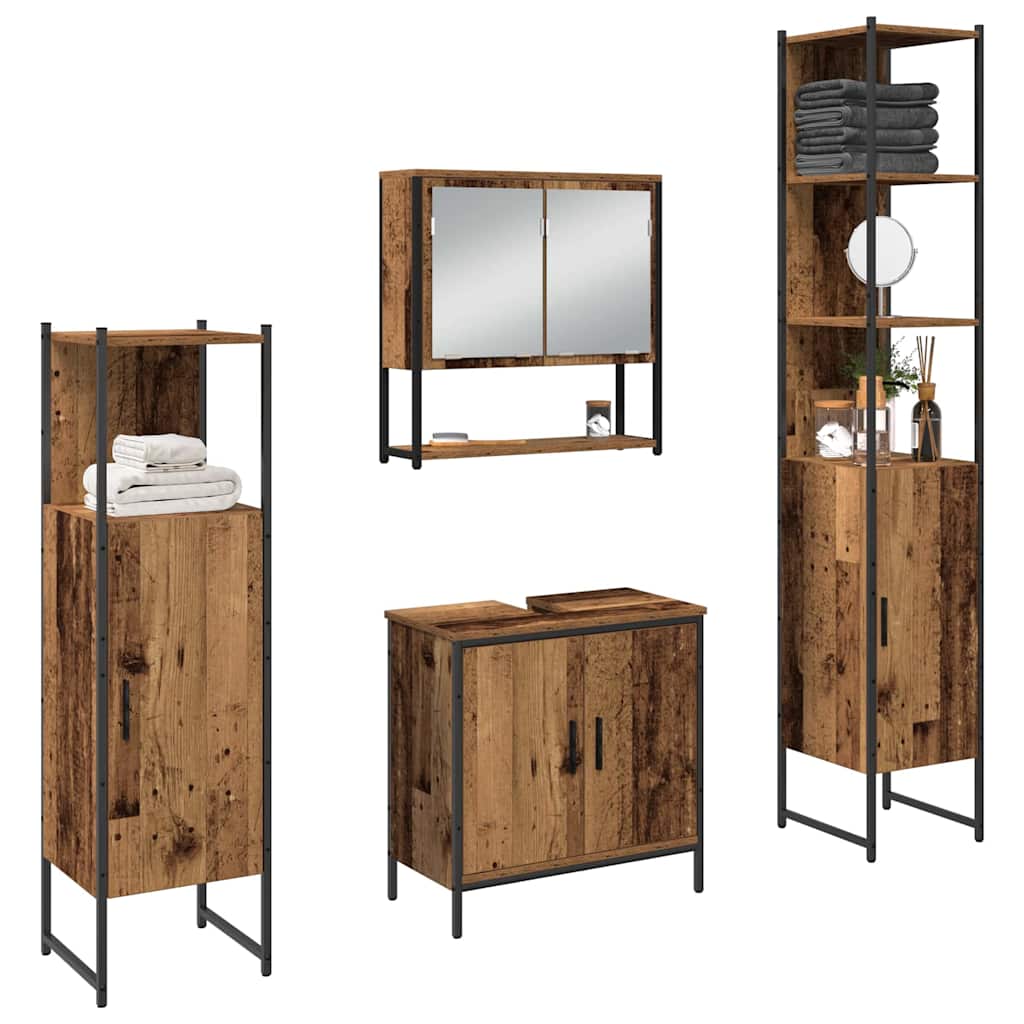 Badezimmermöbel-Set mit Regal mit Tür 4 pcs Braun Holzwerkstoff