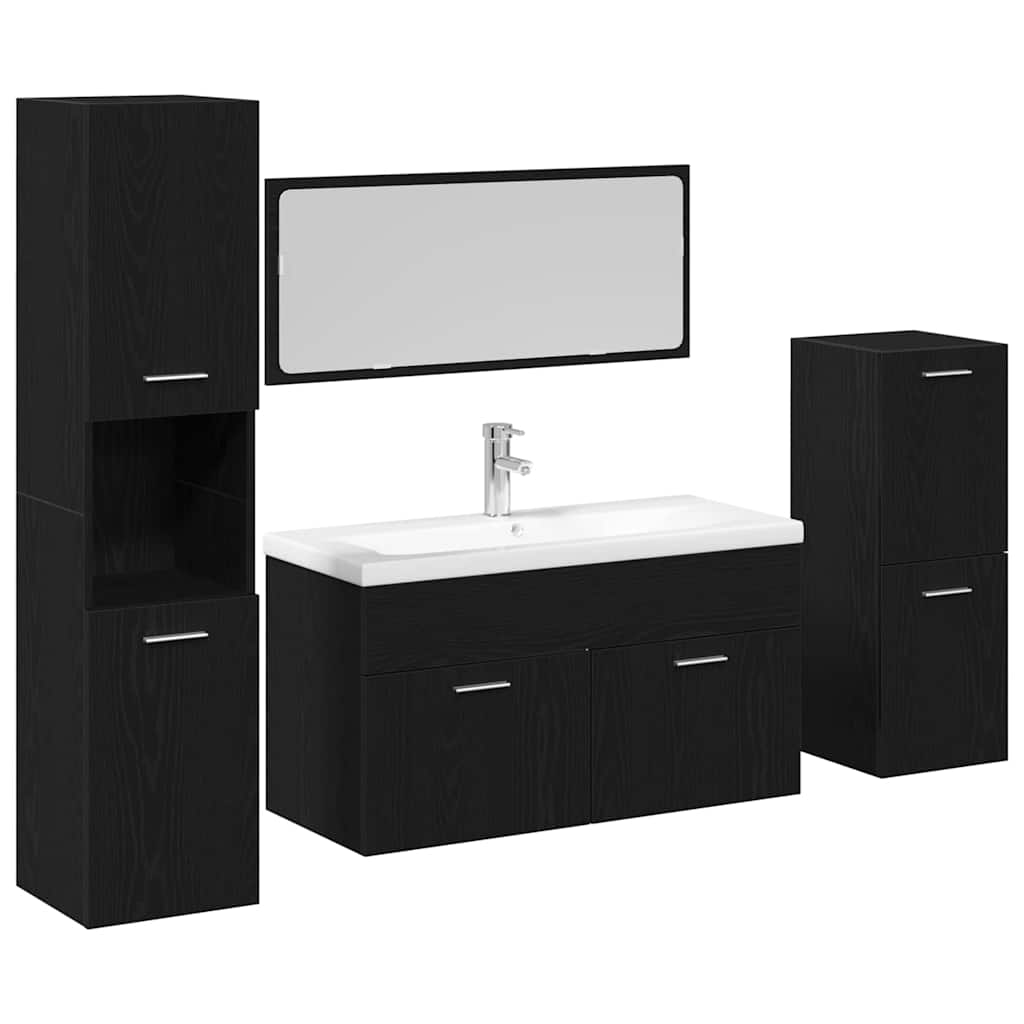 Badezimmermöbel-Set 4 pcs Schwarz Eichen-Optik Holzwerkstoff
