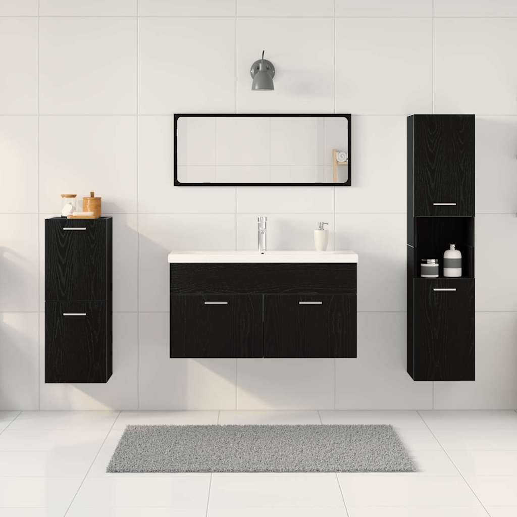 Badezimmermöbel-Set 5 pcs Schwarz Eichen-Optik Holzwerkstoff