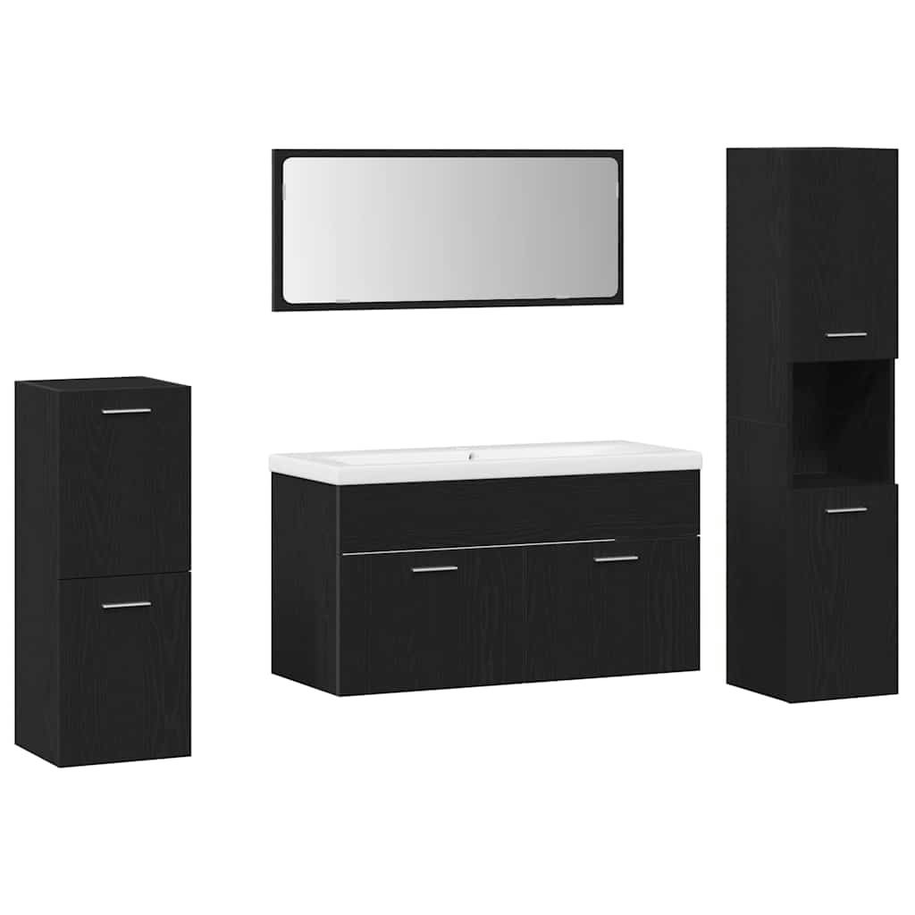 Badezimmermöbel-Set 5 pcs Schwarz Eichen-Optik Holzwerkstoff