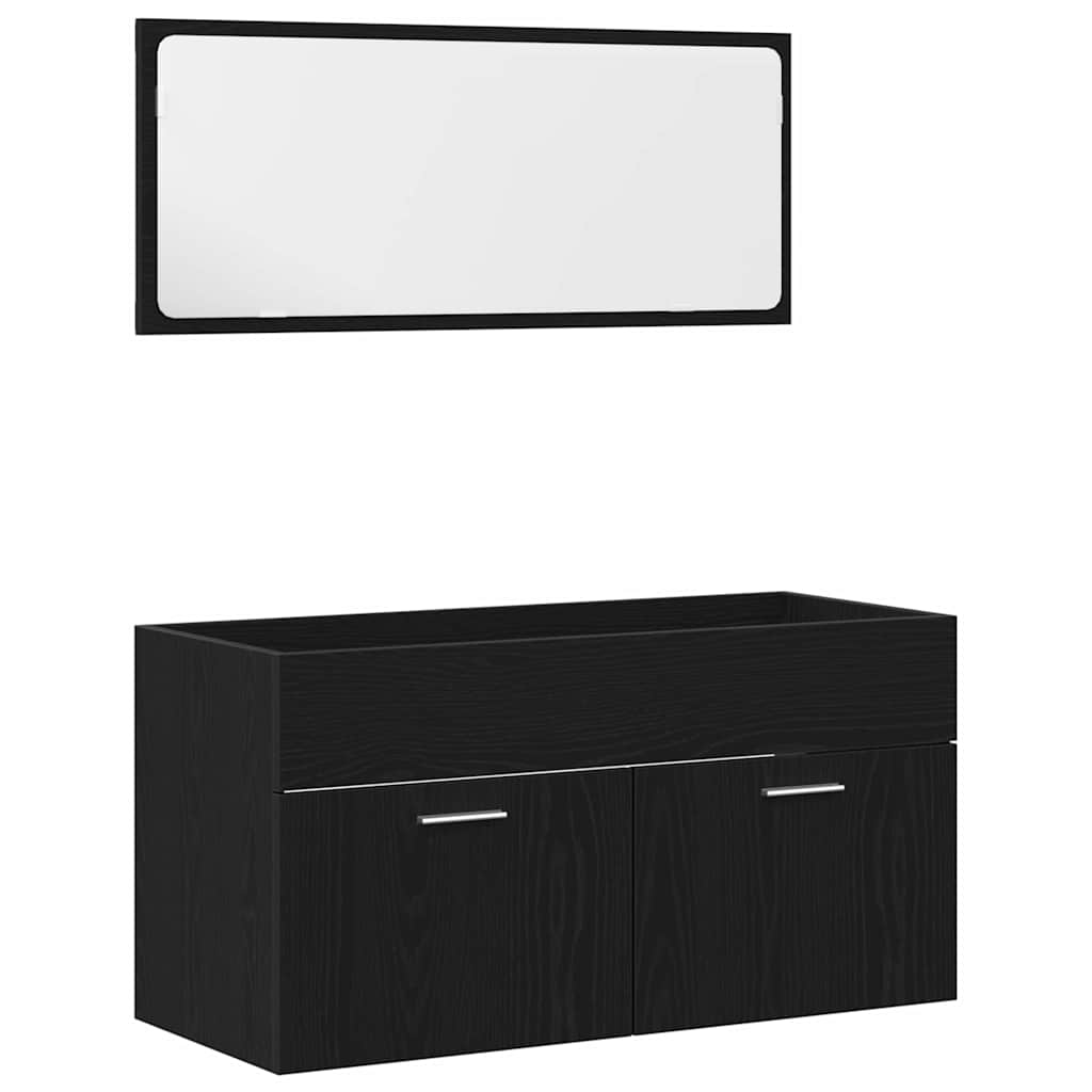 Badezimmermöbel-Set 5 pcs Schwarz Eichen-Optik Holzwerkstoff