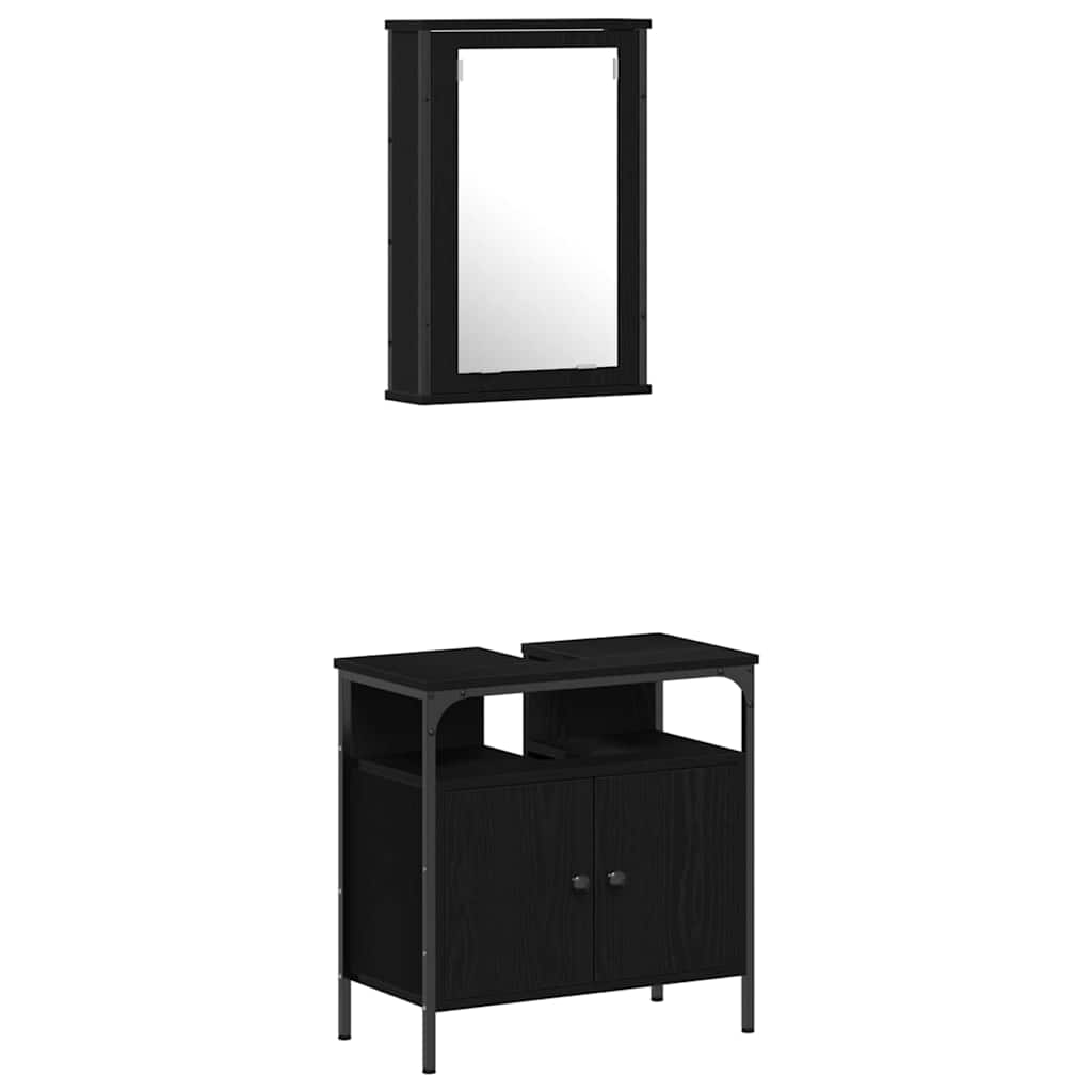 Badezimmermöbel Set 4 pcs Schwarz Eichen-Optik Holzwerkstoff