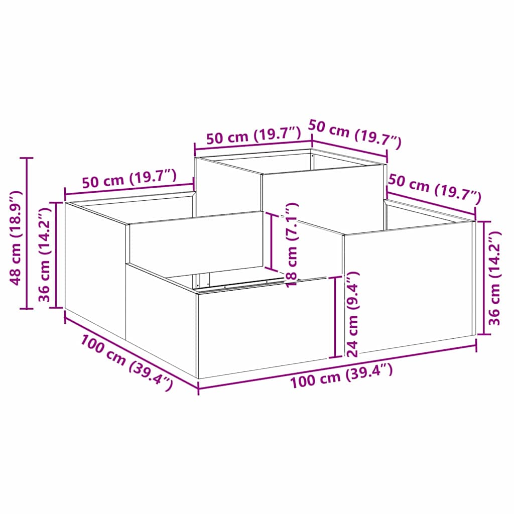 Gartenblumentopf Schwarz 100 x 100 x 48 cm Stahl