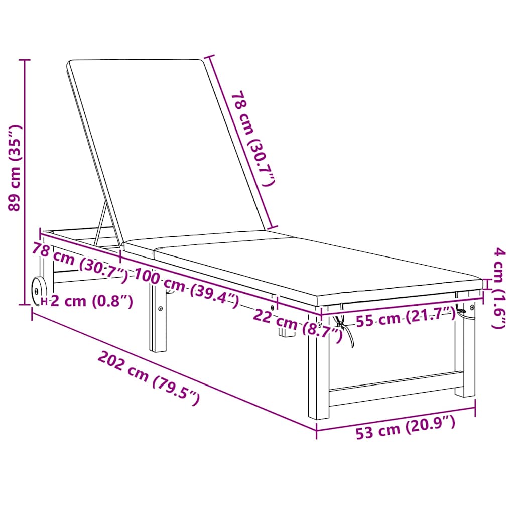 Sonnenliege Braun 202 x 53 x 89 cm Massivholz Akazie