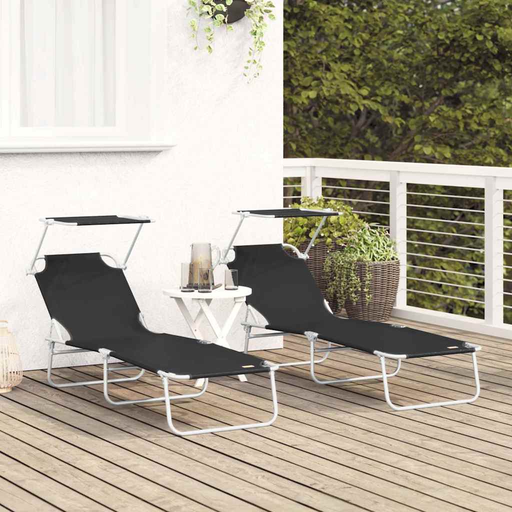 Sonnenliege 2 pcs Schwarz 58 x 188 x 77cm Polyester