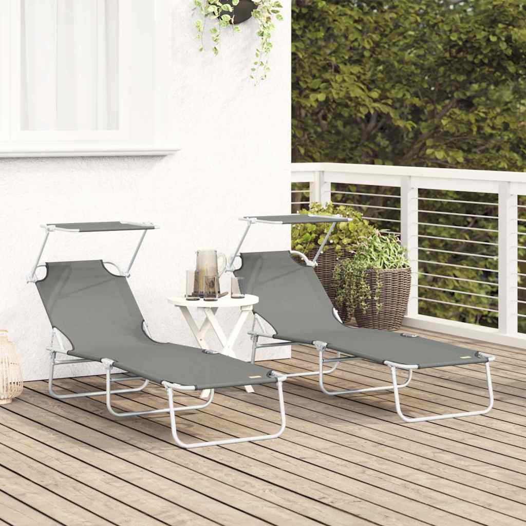 Sonnenliege 2 pcs Grau 58 x 188 x 77cm Polyester