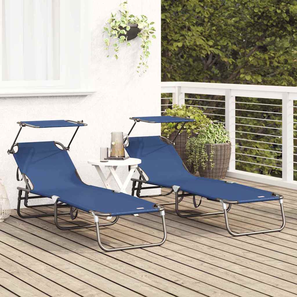 Klappbare Sonnenliege 2 pcs Blau 190 x 57 x 81 cm Oxford