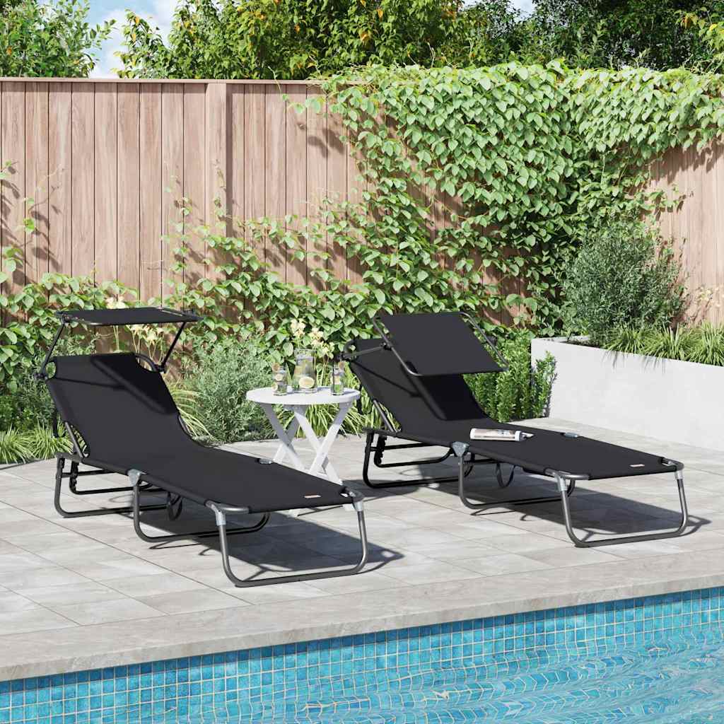 Klappbare Sonnenliege 2 pcs Schwarz 190 x 57 x 81 cm Oxford