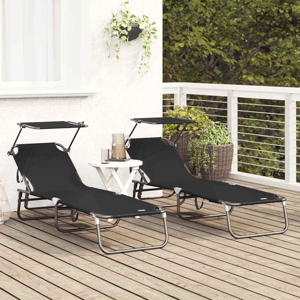 Klappbare Sonnenliege 2 pcs Schwarz 190 x 57 x 81 cm Oxford