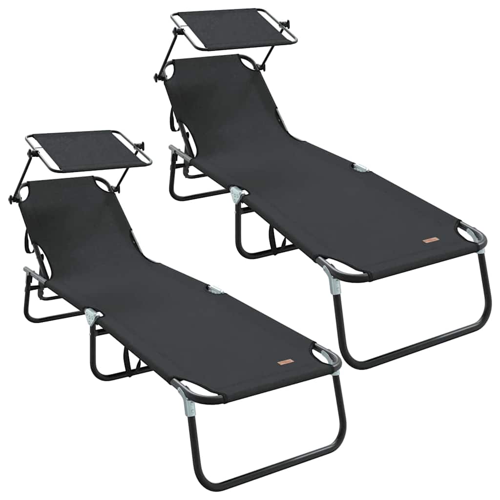 Klappbare Sonnenliege 2 pcs Schwarz 190 x 57 x 81 cm Oxford