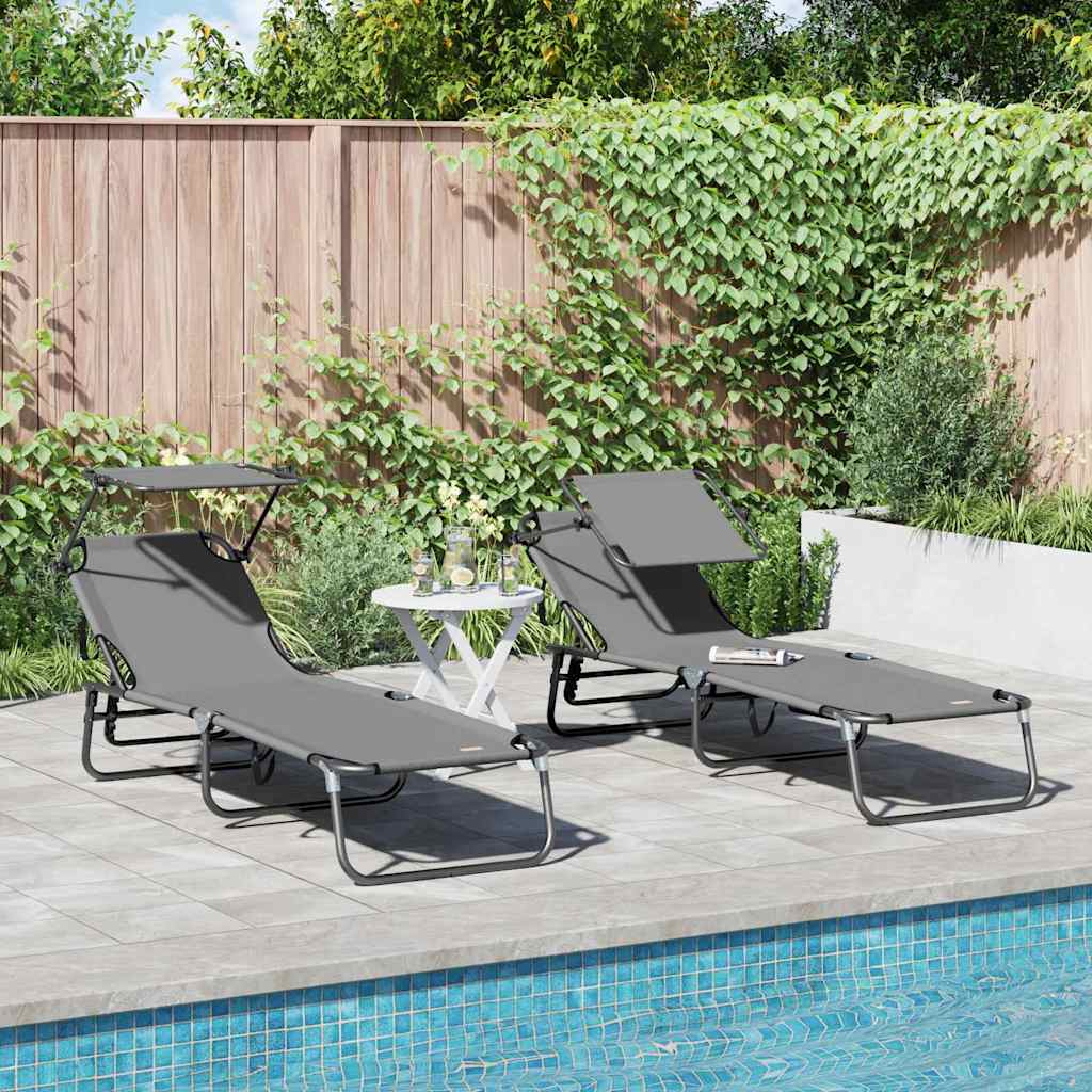 Klappbare Sonnenliege 2 pcs Grau 190 x 57 x 81 cm Oxford