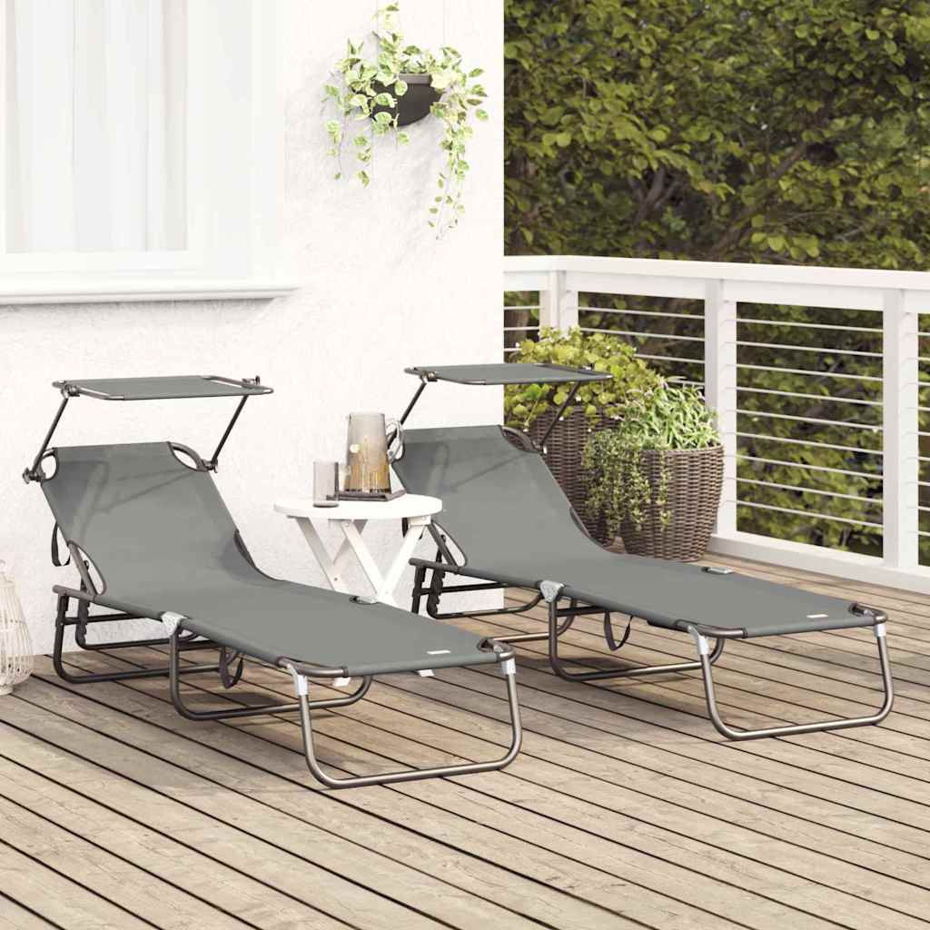 Klappbare Sonnenliege 2 pcs Grau 190 x 57 x 81 cm Oxford