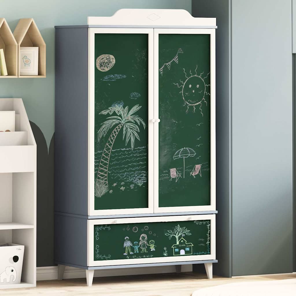 Kreidetafel Kleiderschrank ROROS Grau und Weiß 90 x 45 x 165 cm