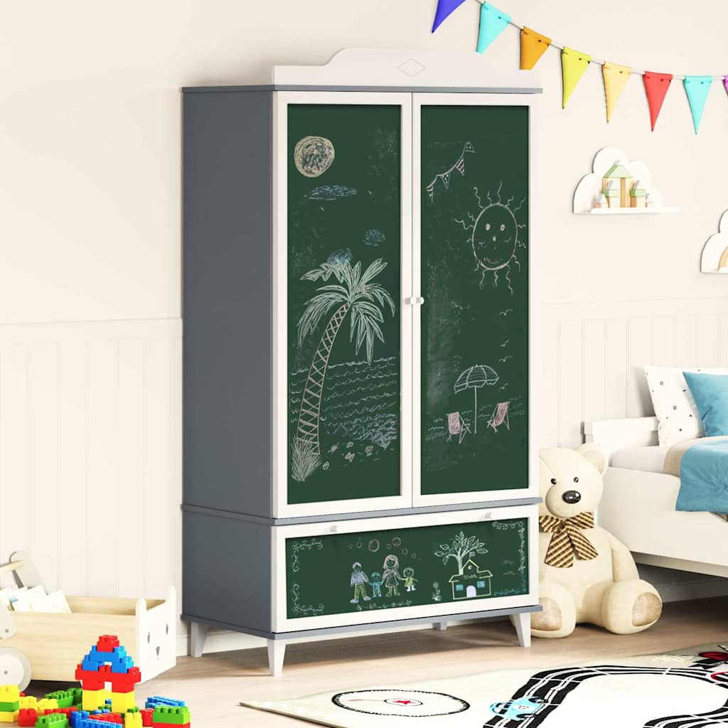 Kreidetafel Kleiderschrank ROROS Grau und Weiß 90 x 45 x 165 cm