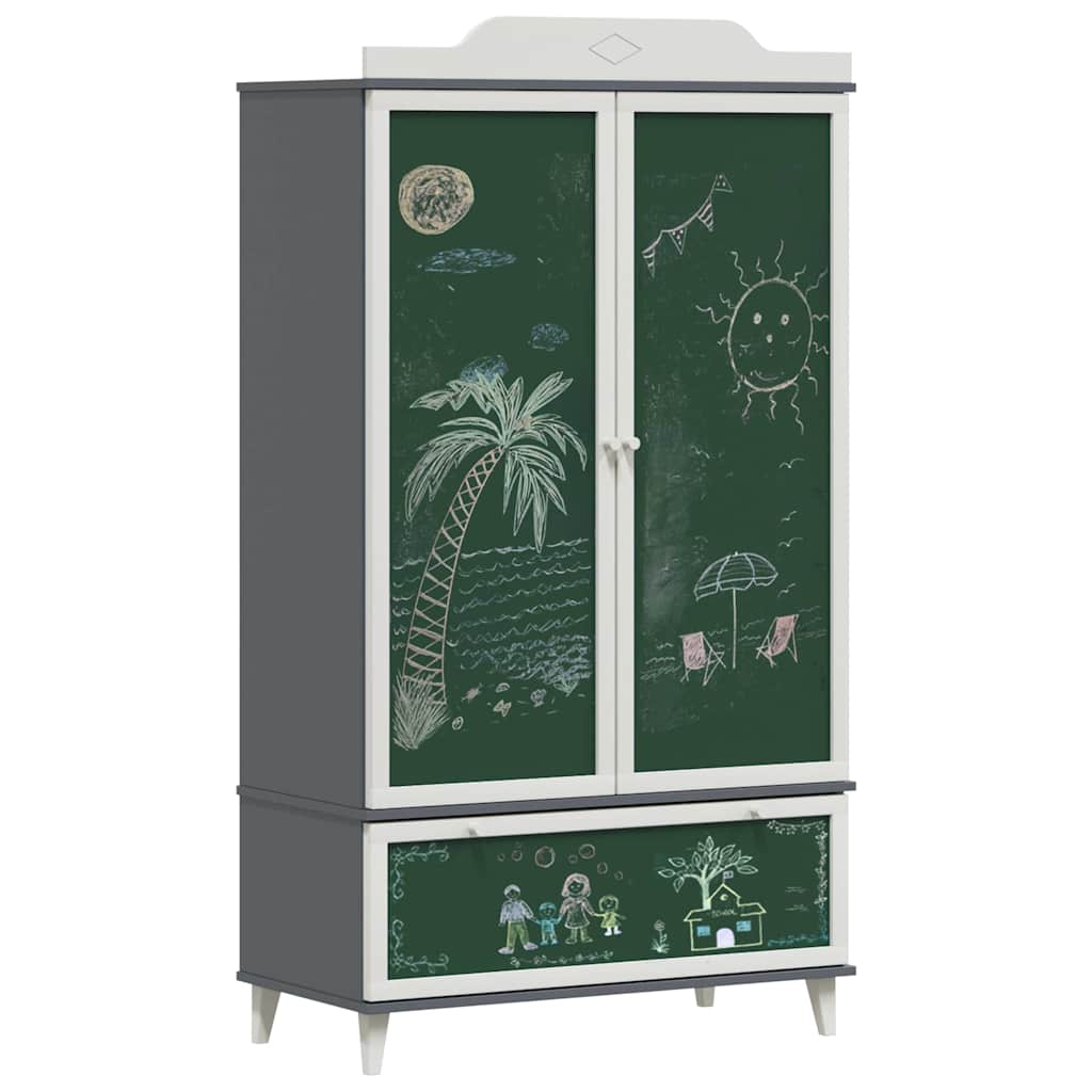 Kreidetafel Kleiderschrank ROROS Grau und Weiß 90 x 45 x 165 cm